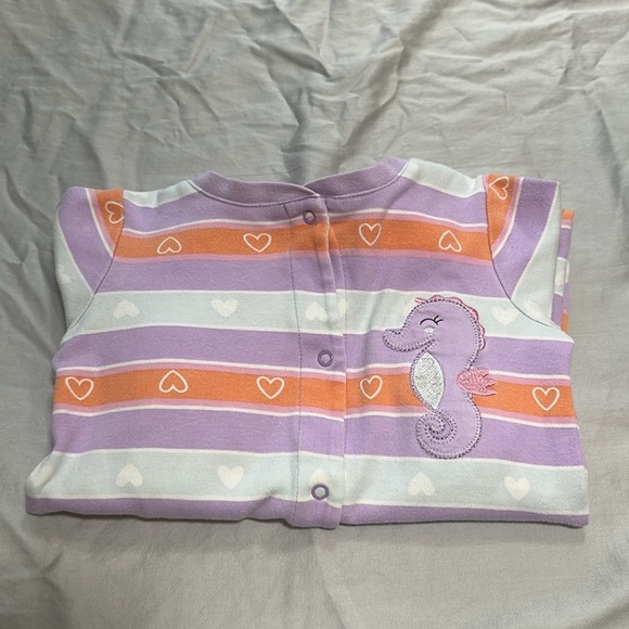 Pekkle Striped Purple and Orange Baby Outfit with seahorse design - Picture 1 of 3